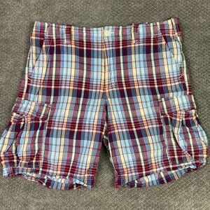 Ralph Lauren Polo Jeans Company Plaid Cargo Shorts Men's 40 Red Blue Madras